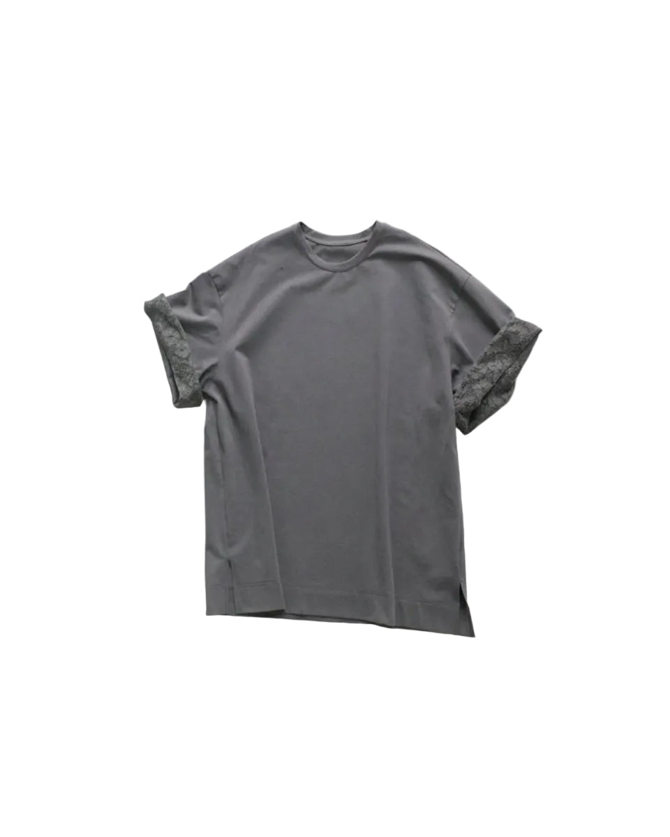 Oversized Drop-Shoulder Tee with Lace Splice