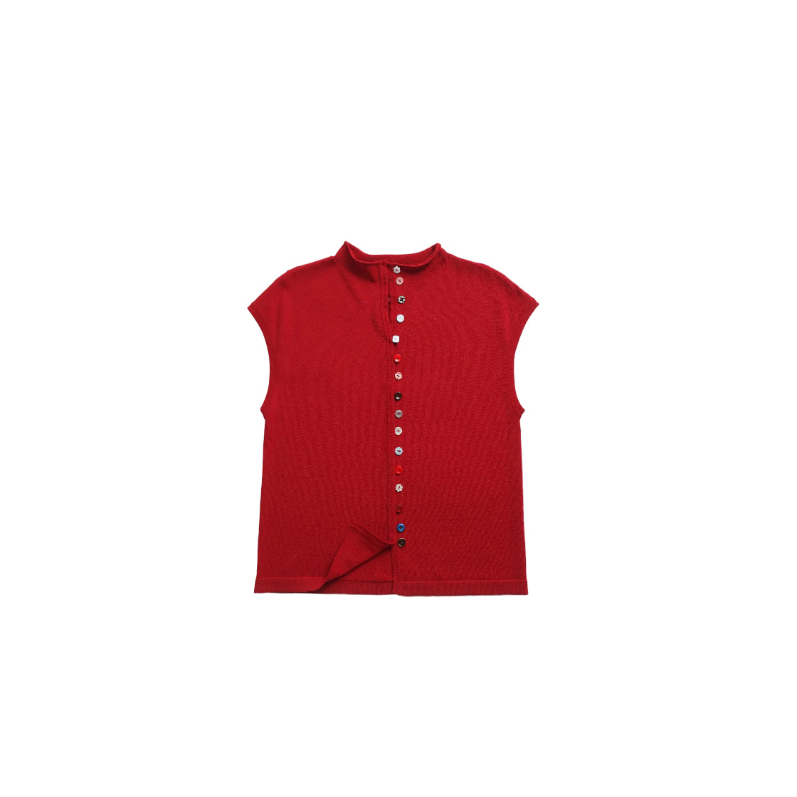 Summer thin knit top with elegant mock neck, slim fit and slimming T-shirt style