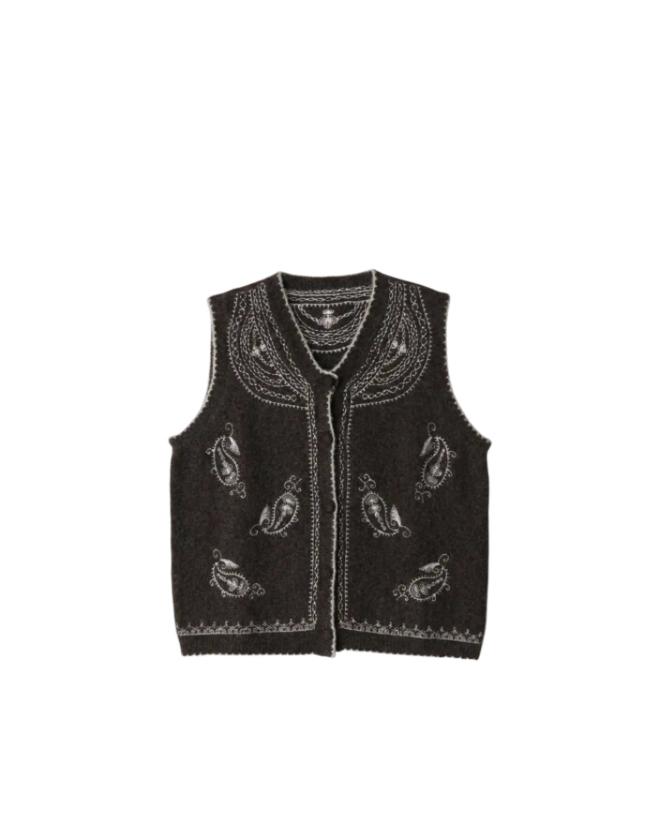 无花果Embroidered Relaxed Knit Vest