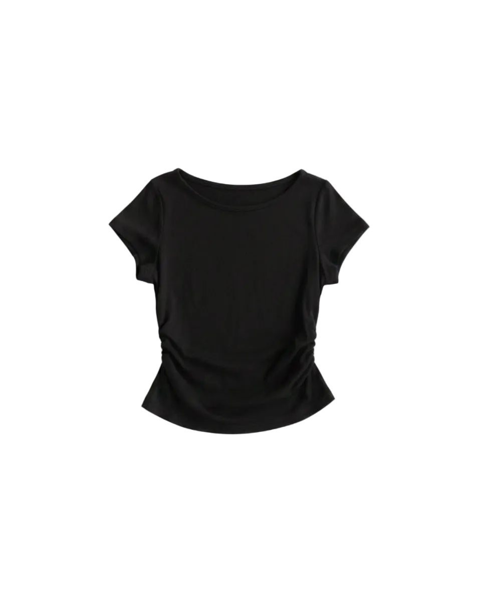 松木3-Way Neck Fitted Tee with Gathered Waist