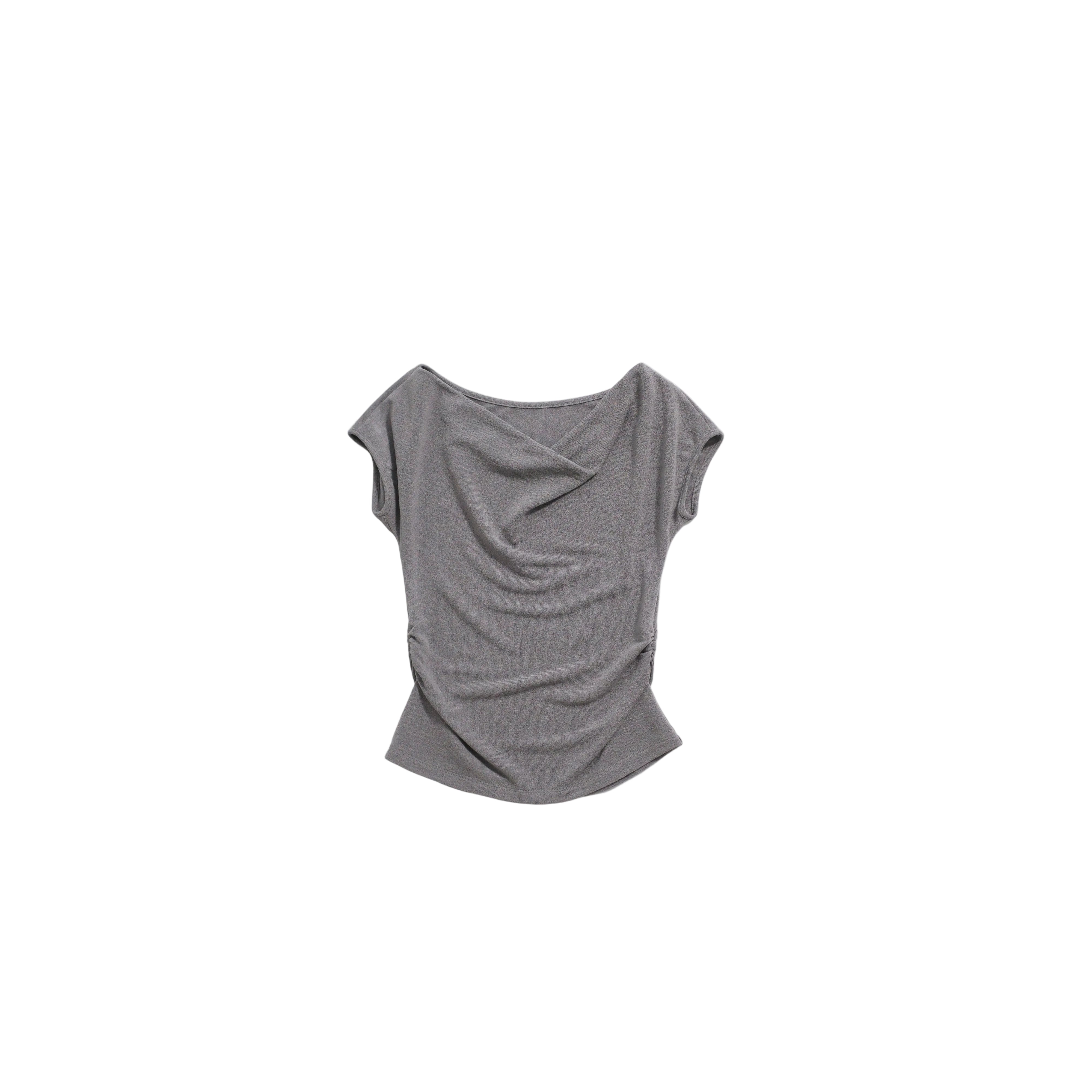 Draped-neck T-shirt, elegant commuter intellectual short-sleeve slightly stretchy designer tee