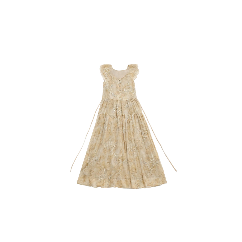 Short-sleeve flutter-sleeve loose large A-line flowing vintage long dress