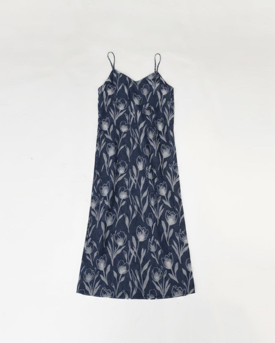 郁金香Jacquard Slip Dress with Adjustable Woven Straps