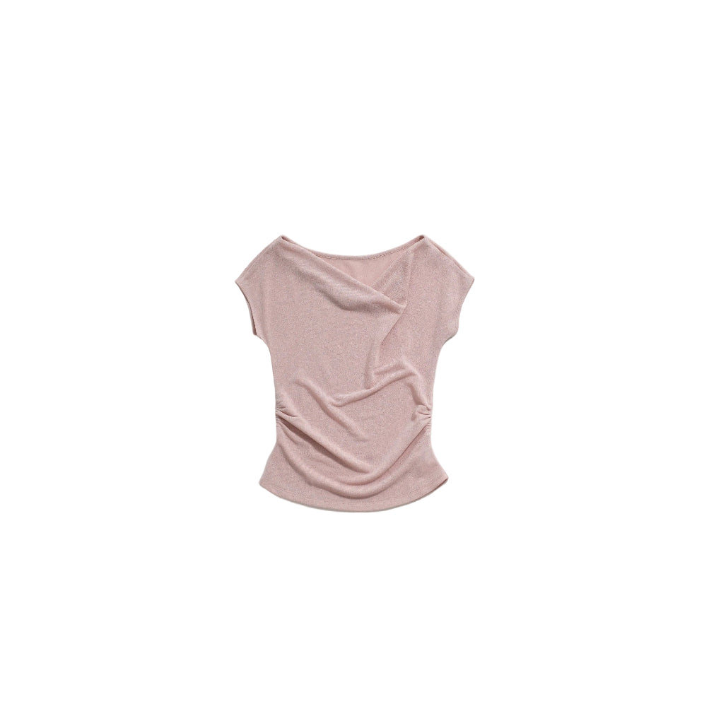 Draped-neck T-shirt, elegant commuter intellectual short-sleeve slightly stretchy designer tee