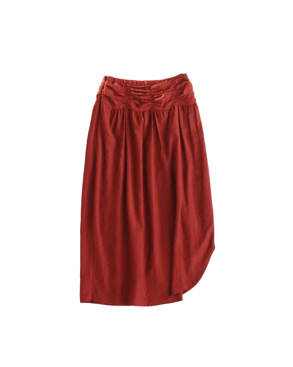 Textured Midi Skirt with Elastic Waist & Curved Slit
