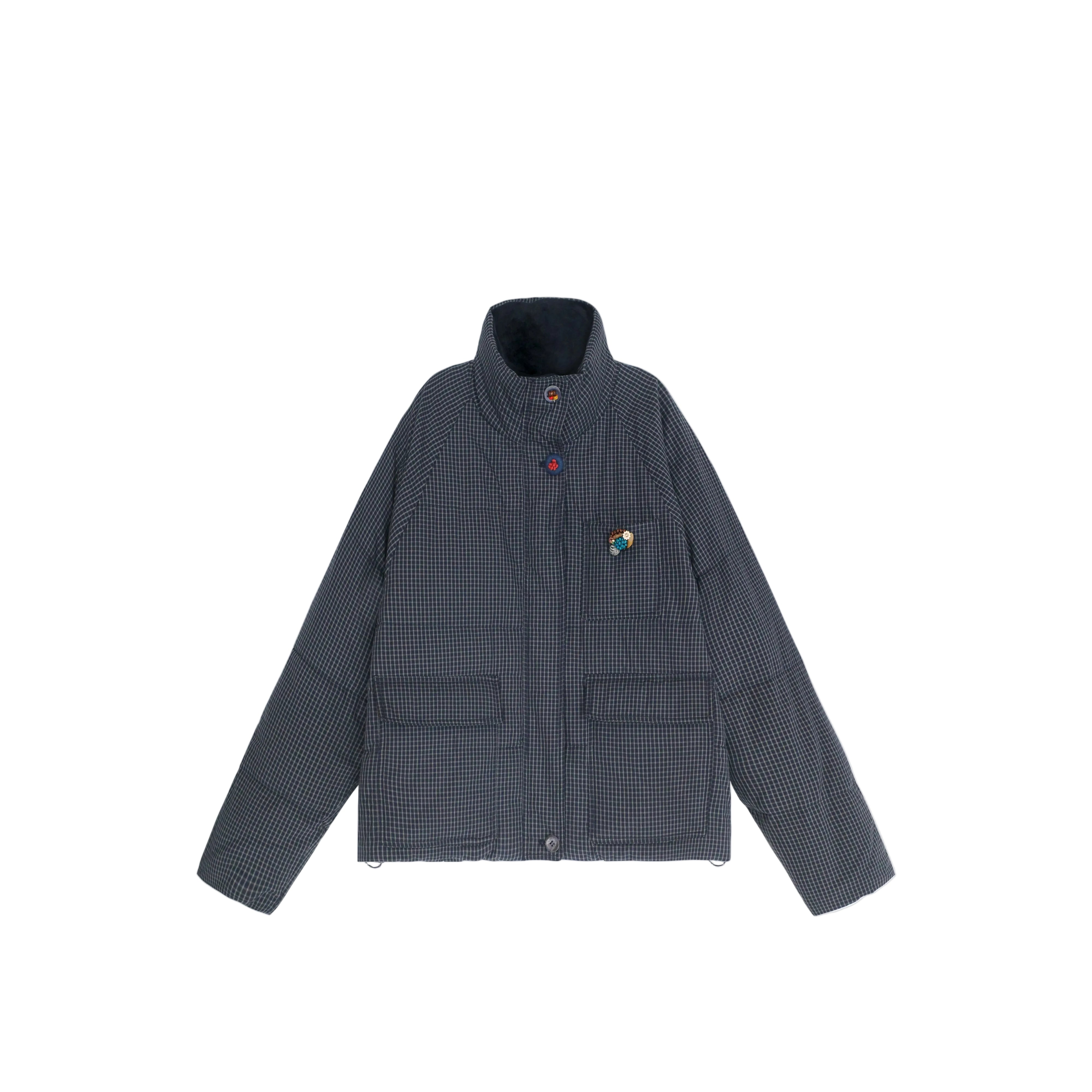 ヴィンテージ風グレンチェックゆったりショートダウンジャケット