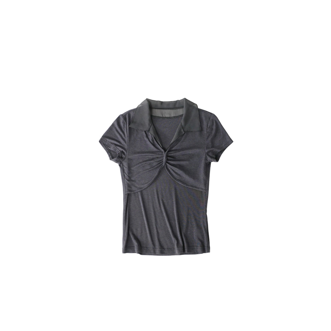 Tencel wool designer lapel top, pleated short-sleeve summer T-shirt