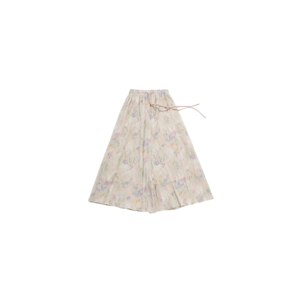 Pleated elastic-waist large A-line light pink elegant commuter designer skirt