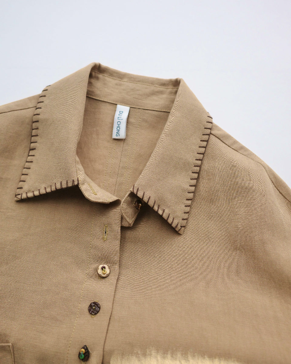 克洛Oversized Drop-Shoulder Shirt with Bow Pocket Detail