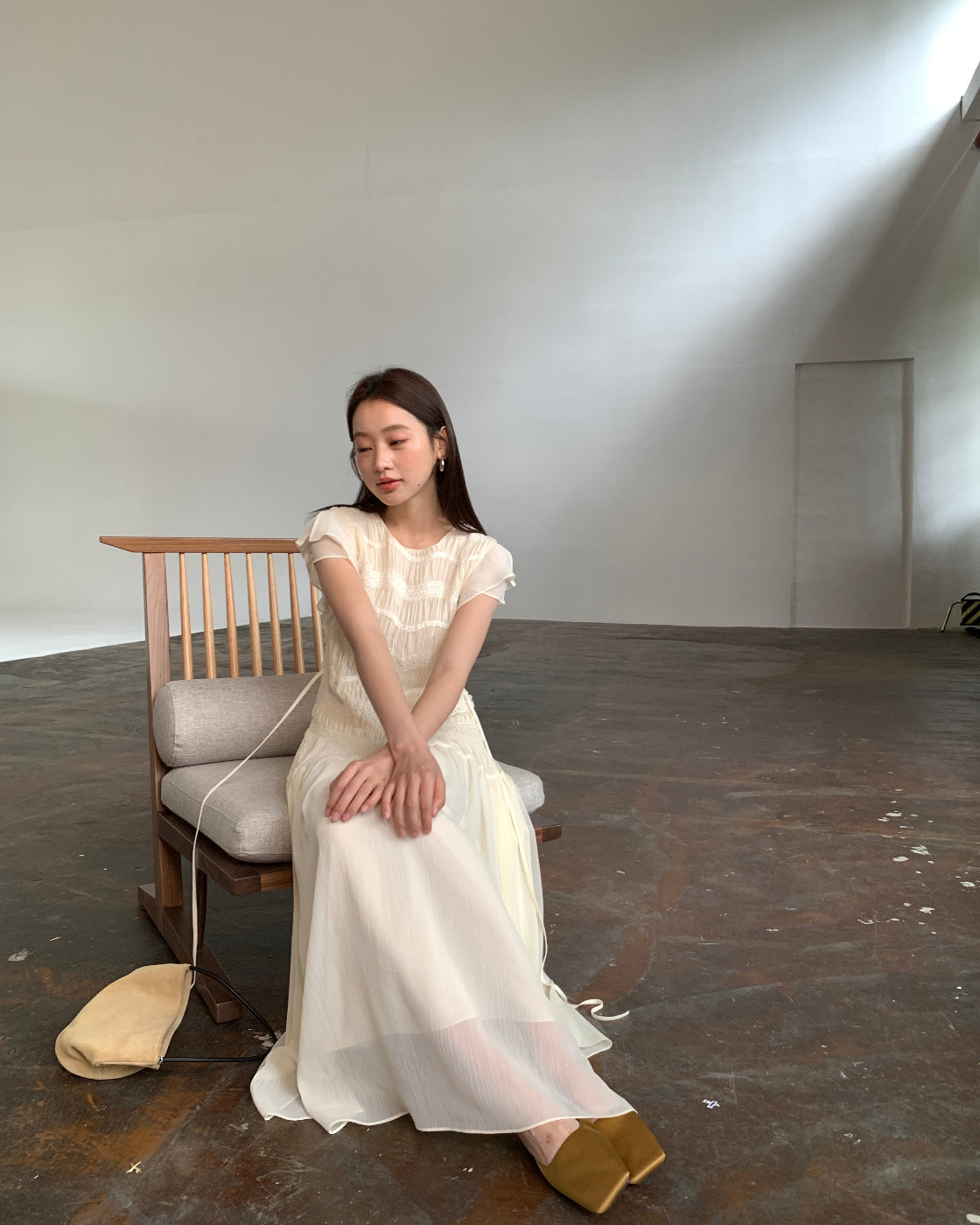 Premium designer heavy pleated short-sleeve elegant dress