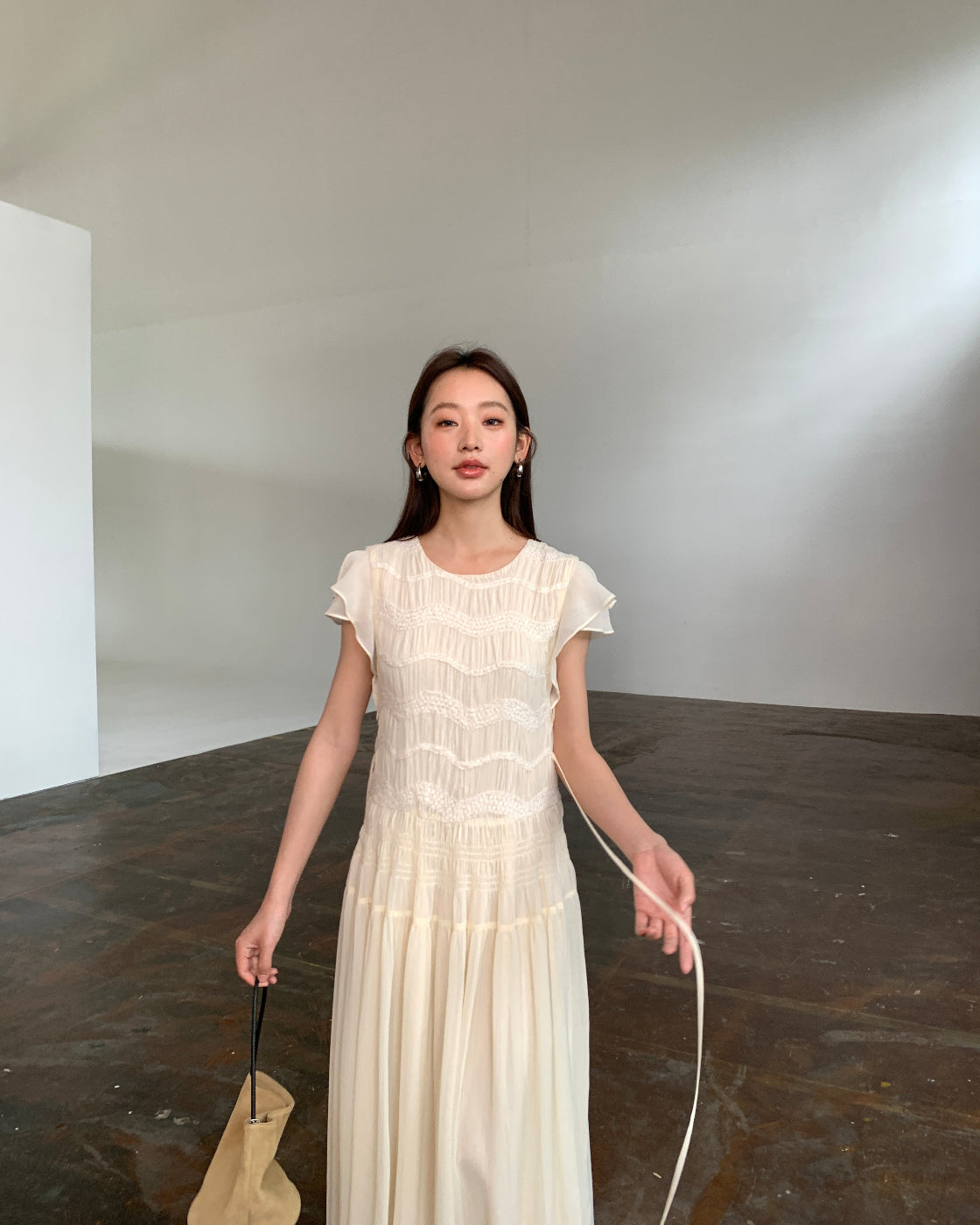 Premium designer heavy pleated short-sleeve elegant dress