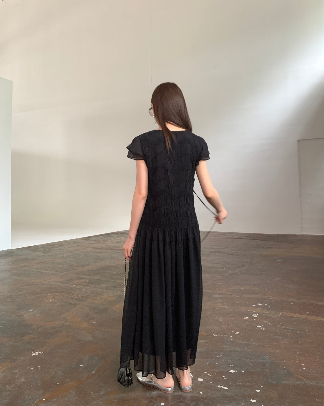 Premium designer heavy pleated short-sleeve elegant dress