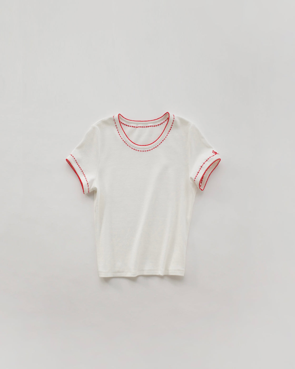 樱桃红Embroidered Stretch Short-Sleeve Tee