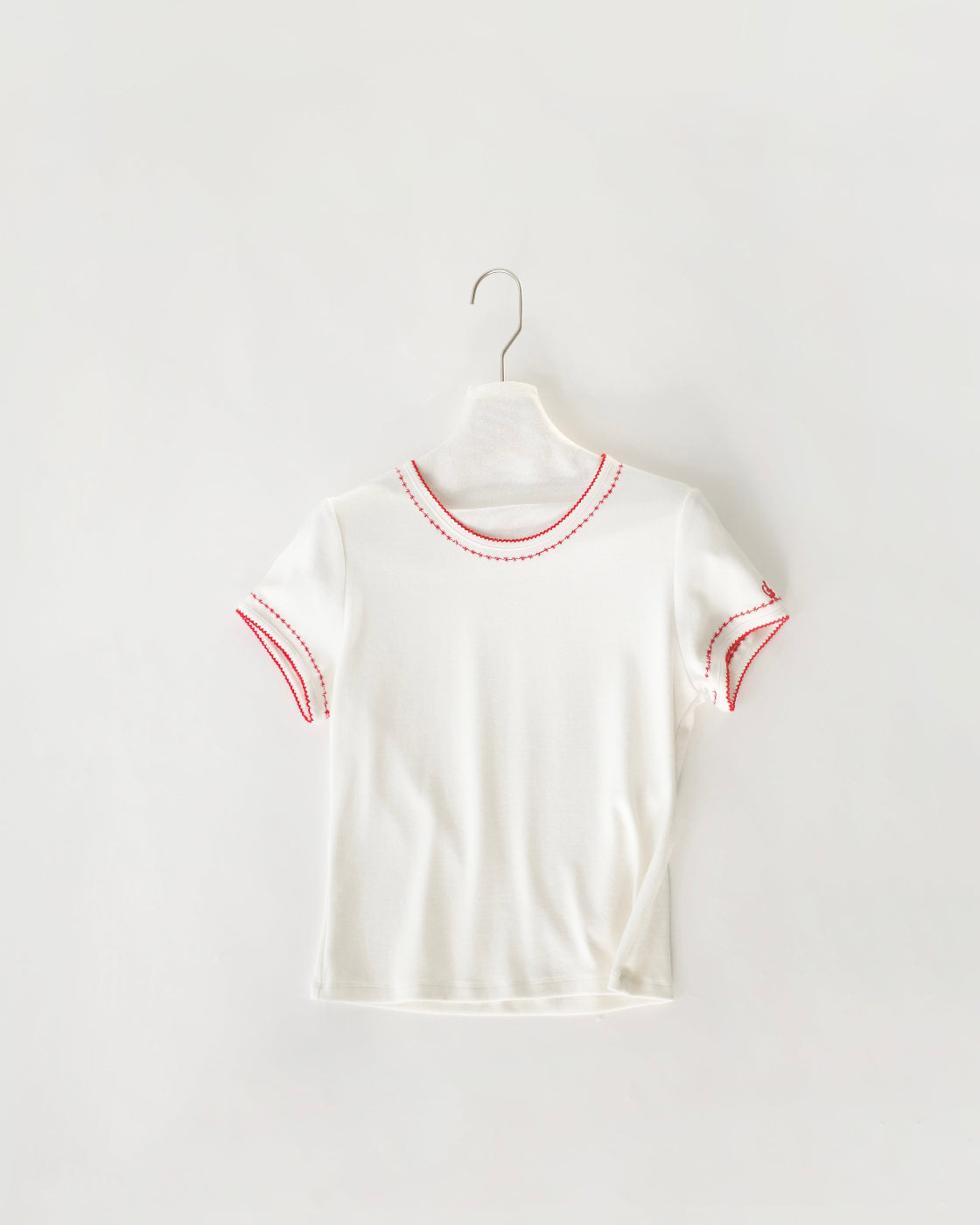 樱桃红Embroidered Stretch Short-Sleeve Tee
