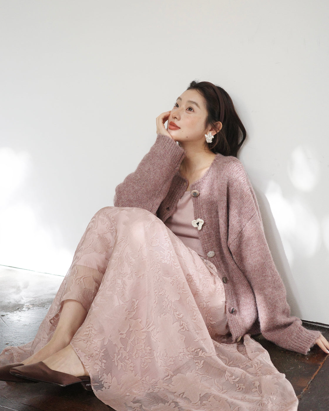 3Dフラワー刺繍 モヘアタッチ カーディガン