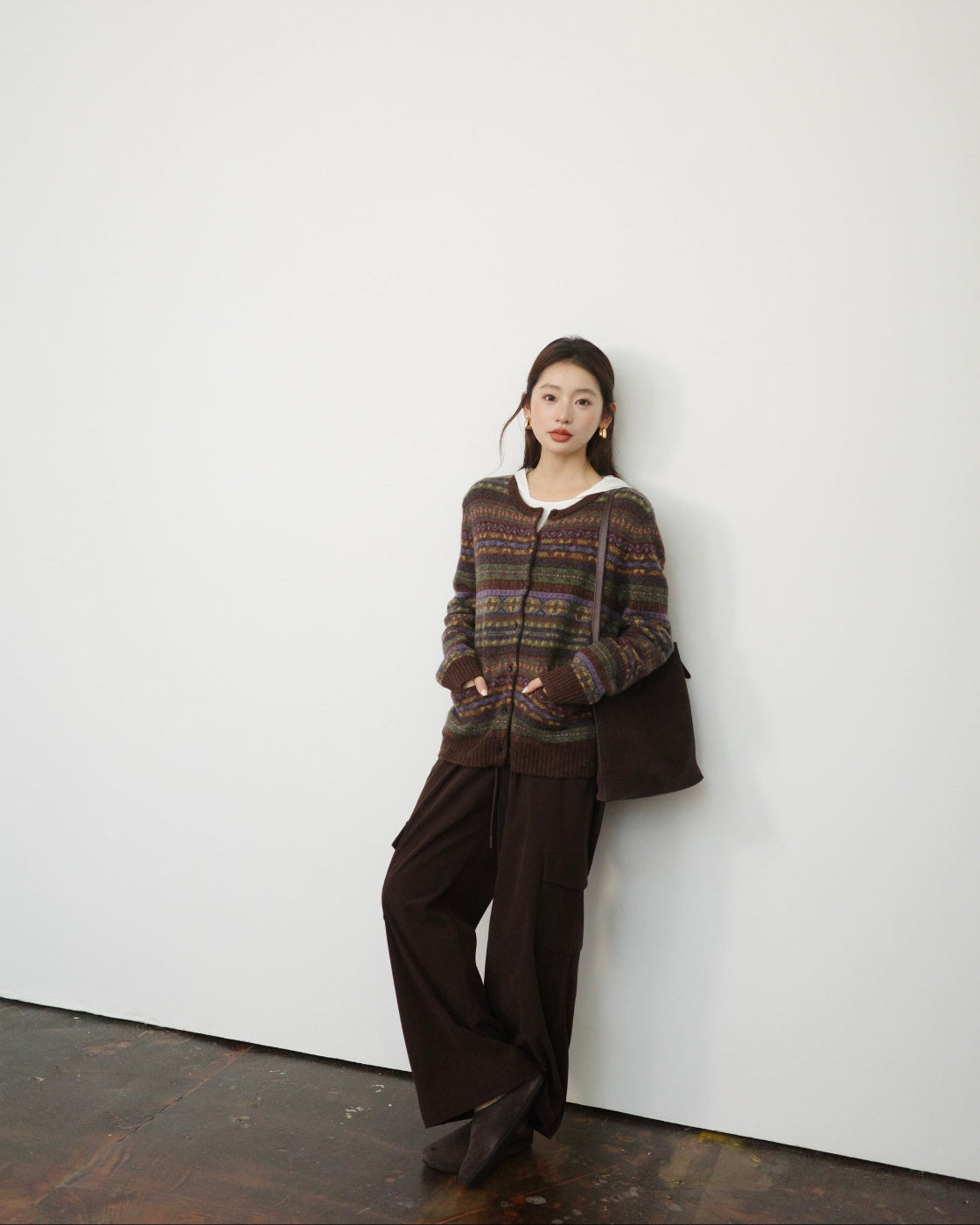 フェアアイル柄 ピュアウールニット アンサンブル(カーディガン&ベスト)