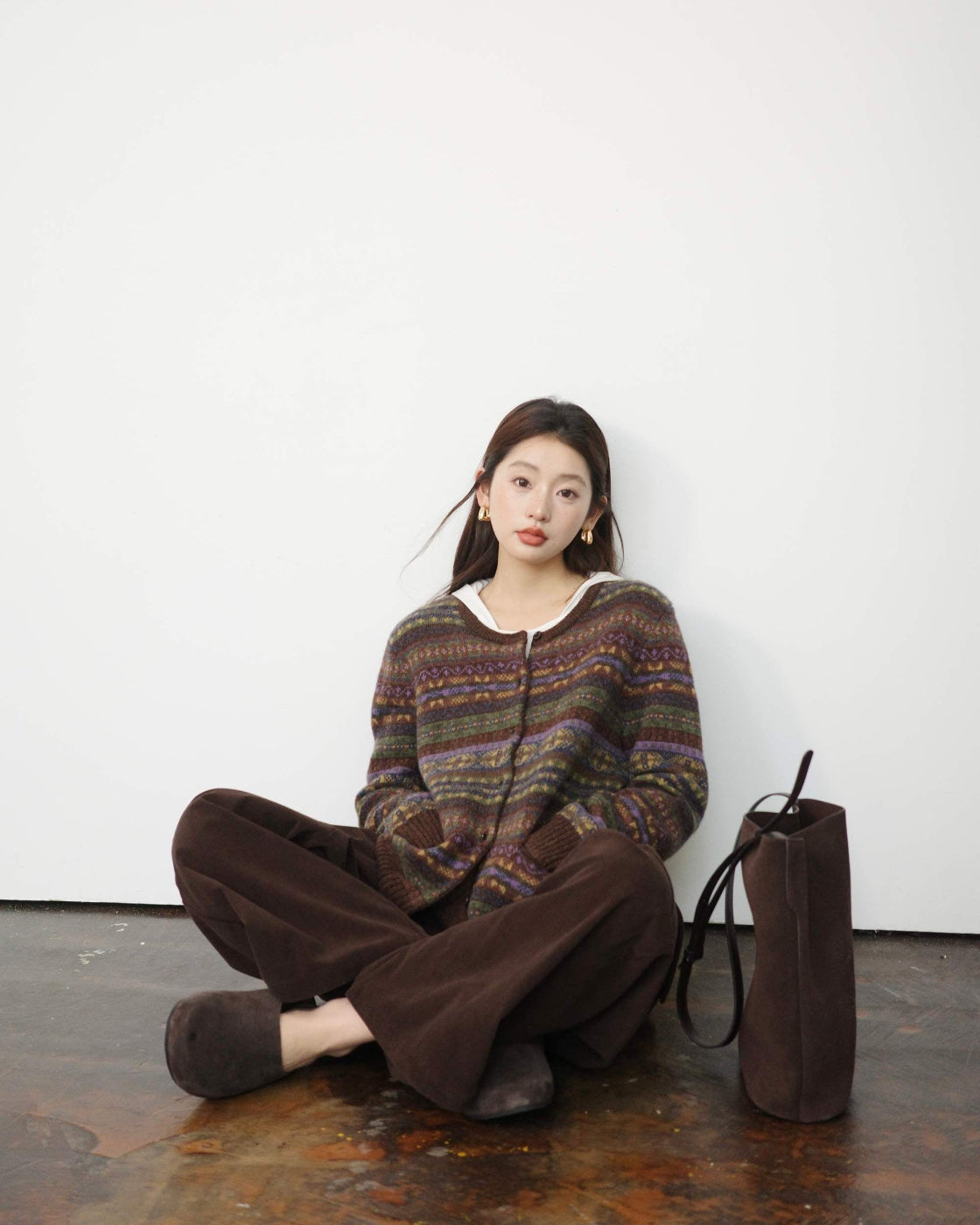 フェアアイル柄 ピュアウールニット アンサンブル(カーディガン&ベスト)