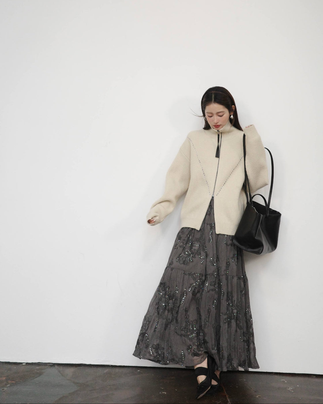 ダブルジップ ハイネック ニットジャケット