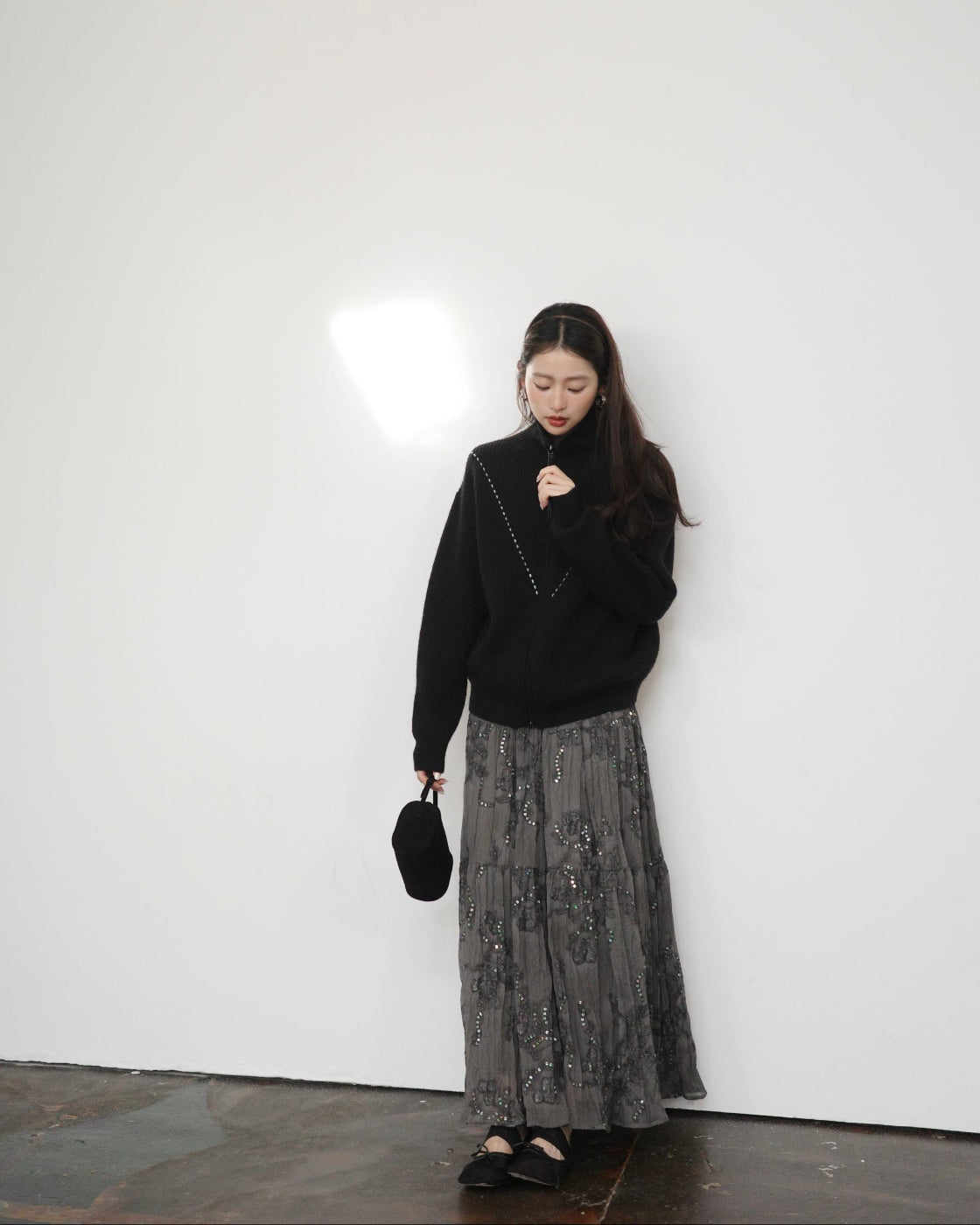 ダブルジップ ハイネック ニットジャケット