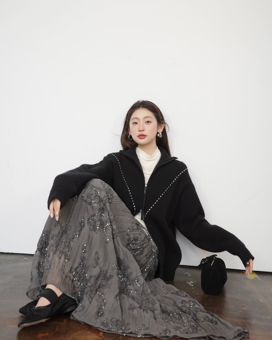 ダブルジップ ハイネック ニットジャケット