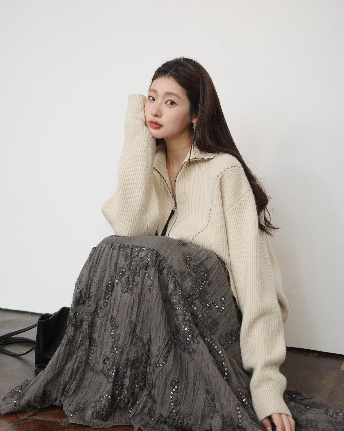 ダブルジップ ハイネック ニットジャケット