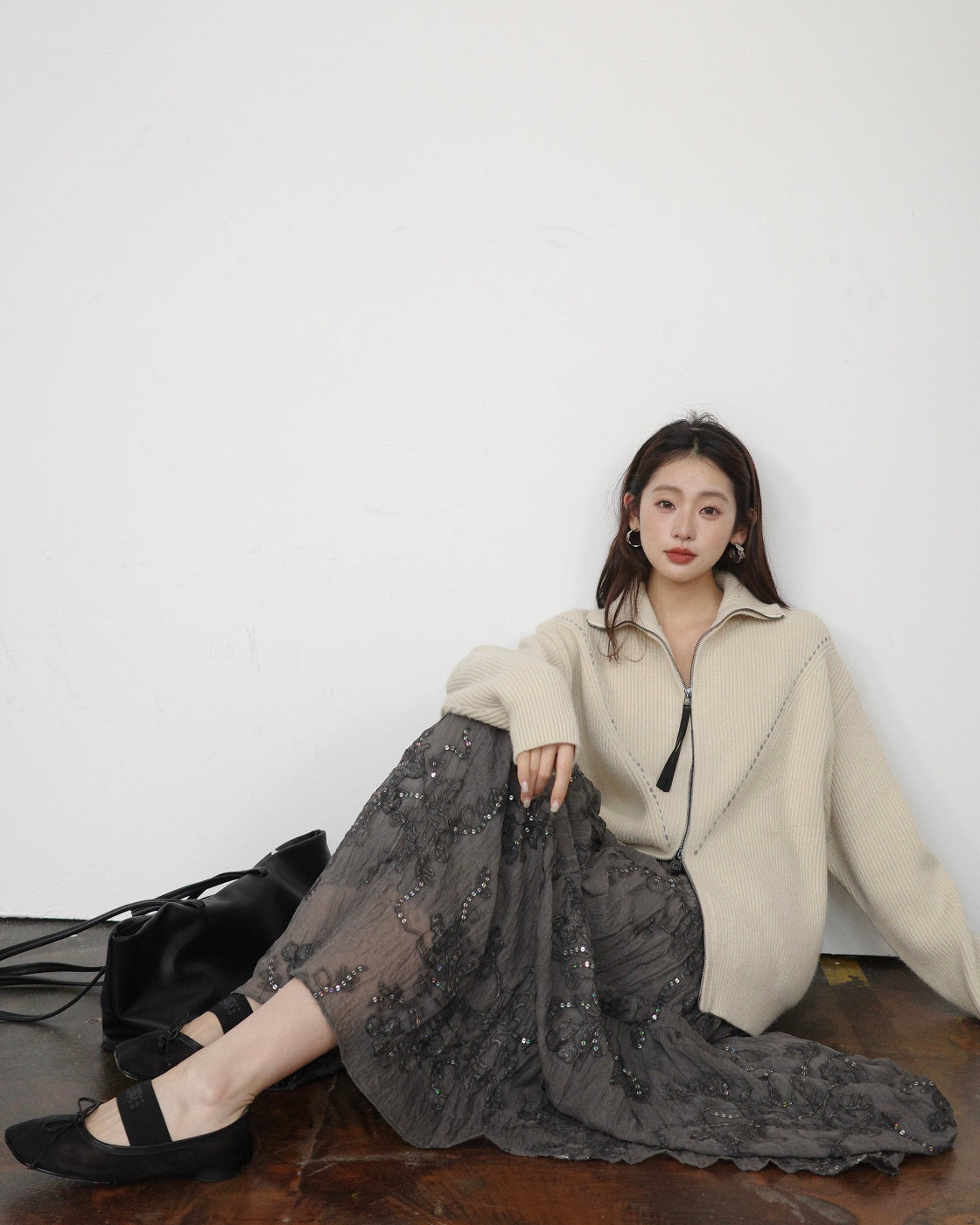 ダブルジップ ハイネック ニットジャケット