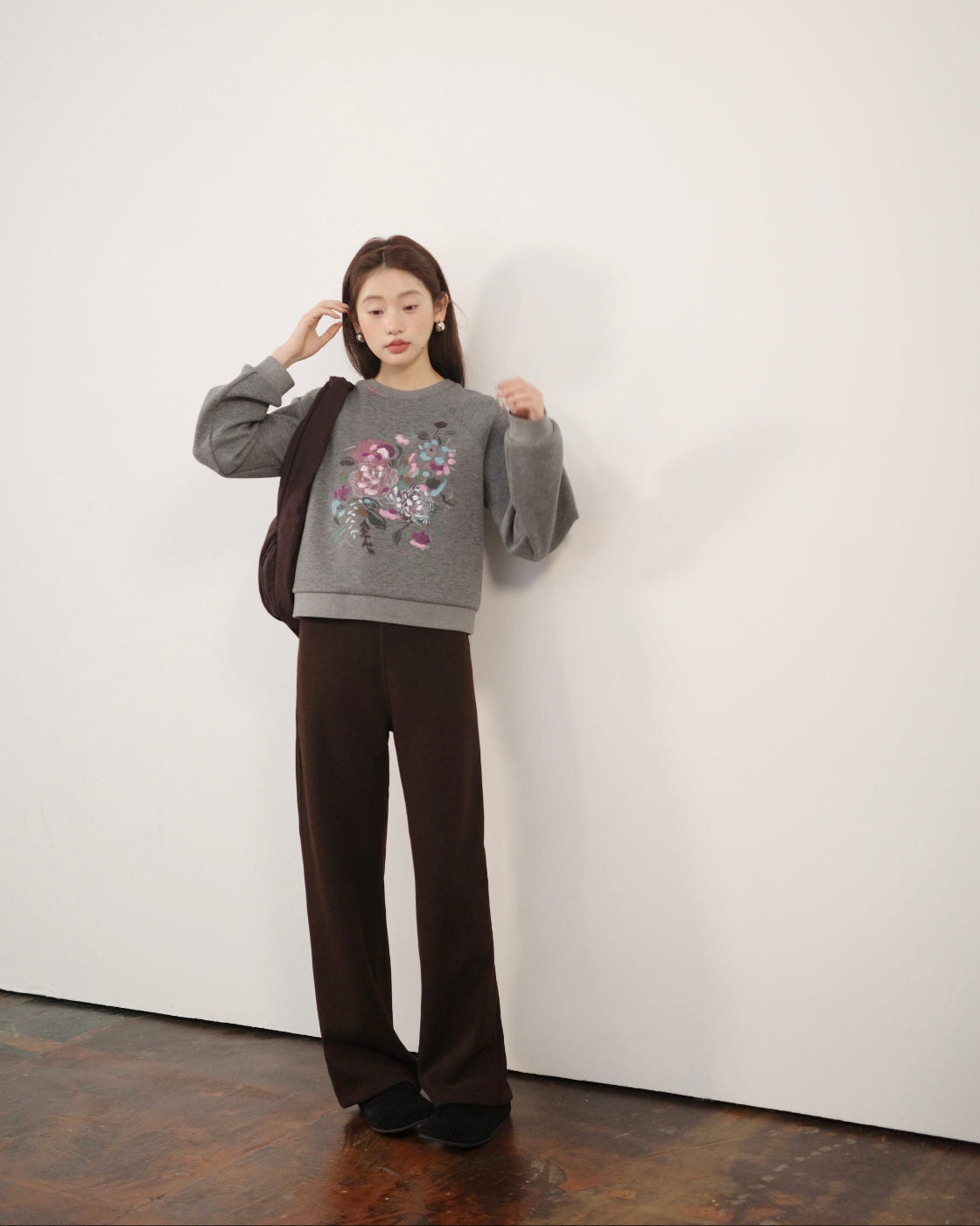 ウール混 両面起毛 セミフレア ストレートパンツ