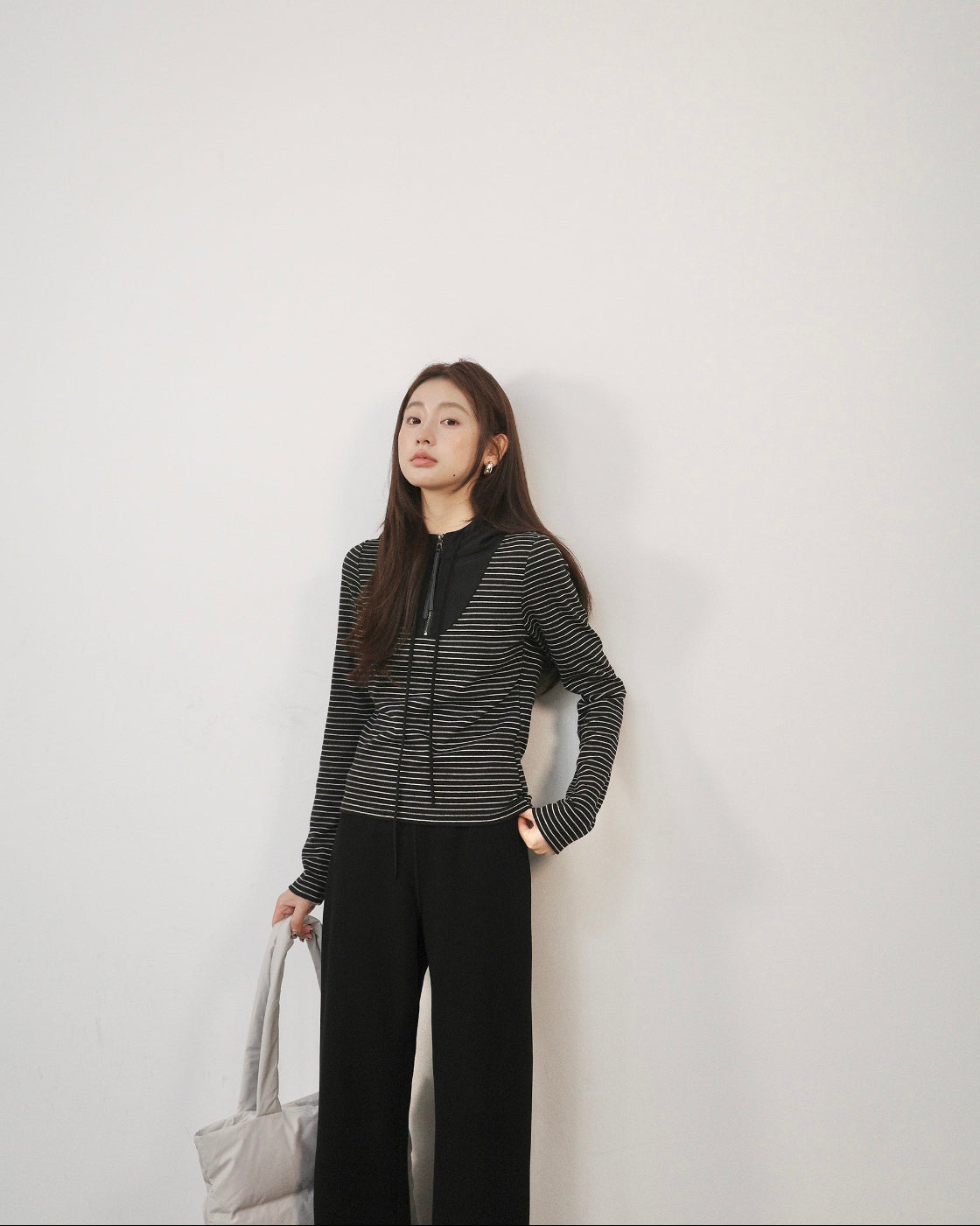 Hooded Contrast Panel Long-Sleeve Casual Sweatshirt Tee