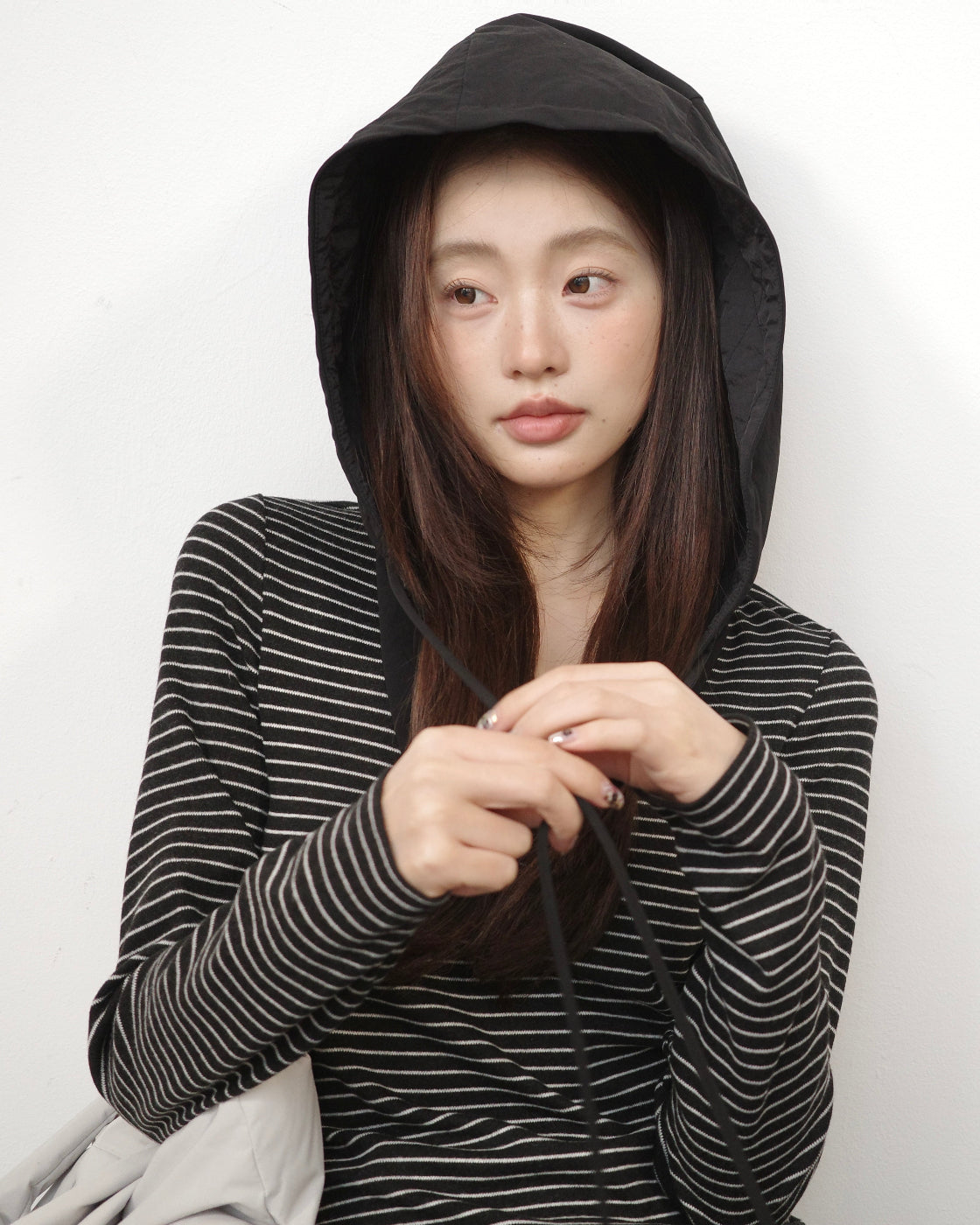 Hooded Contrast Panel Long-Sleeve Casual Sweatshirt Tee