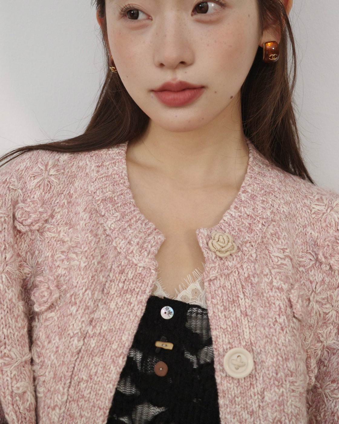 3D・スカルプチャー・ブルーム & ミックス・メランジ・カーディガン