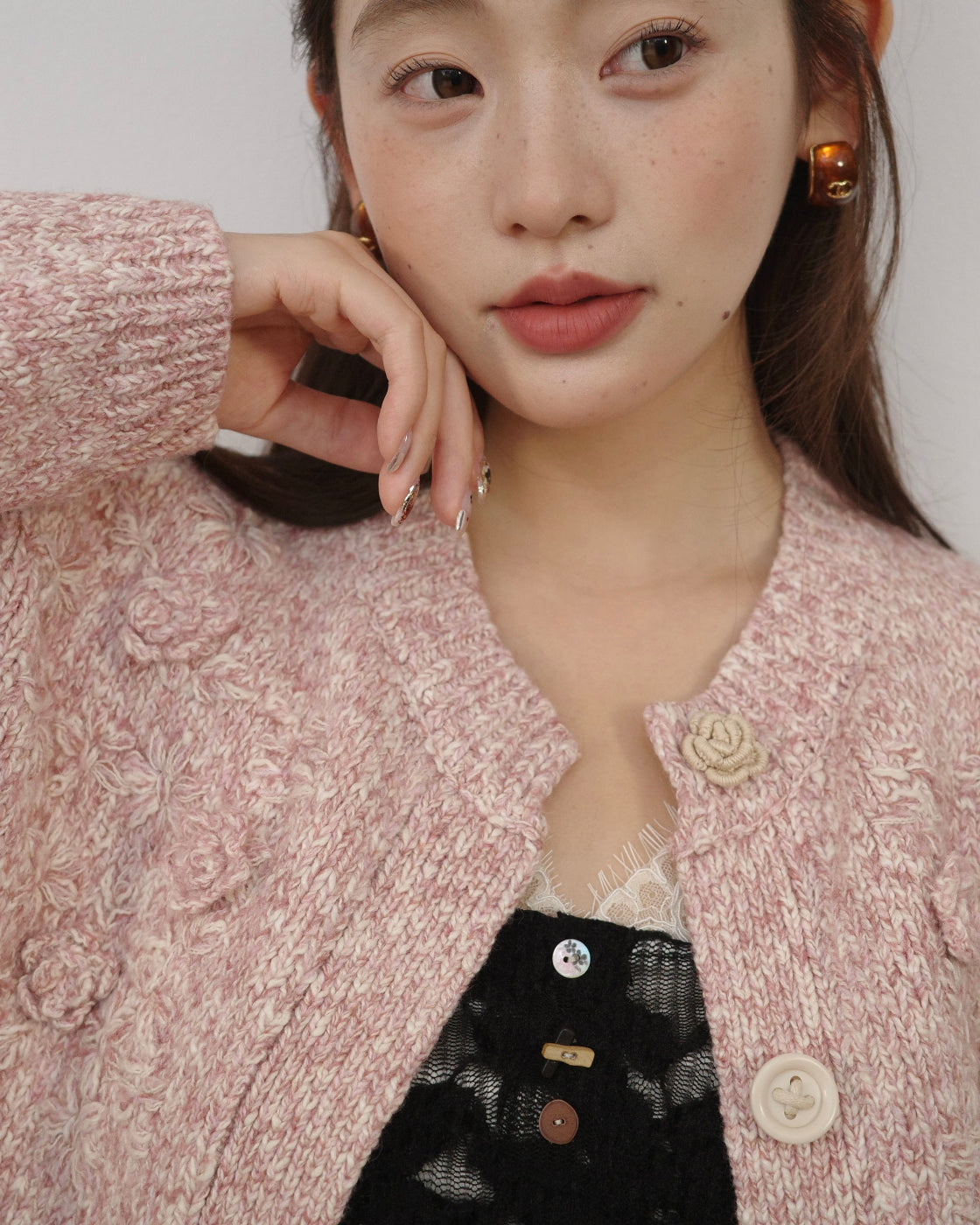 3D・スカルプチャー・ブルーム & ミックス・メランジ・カーディガン