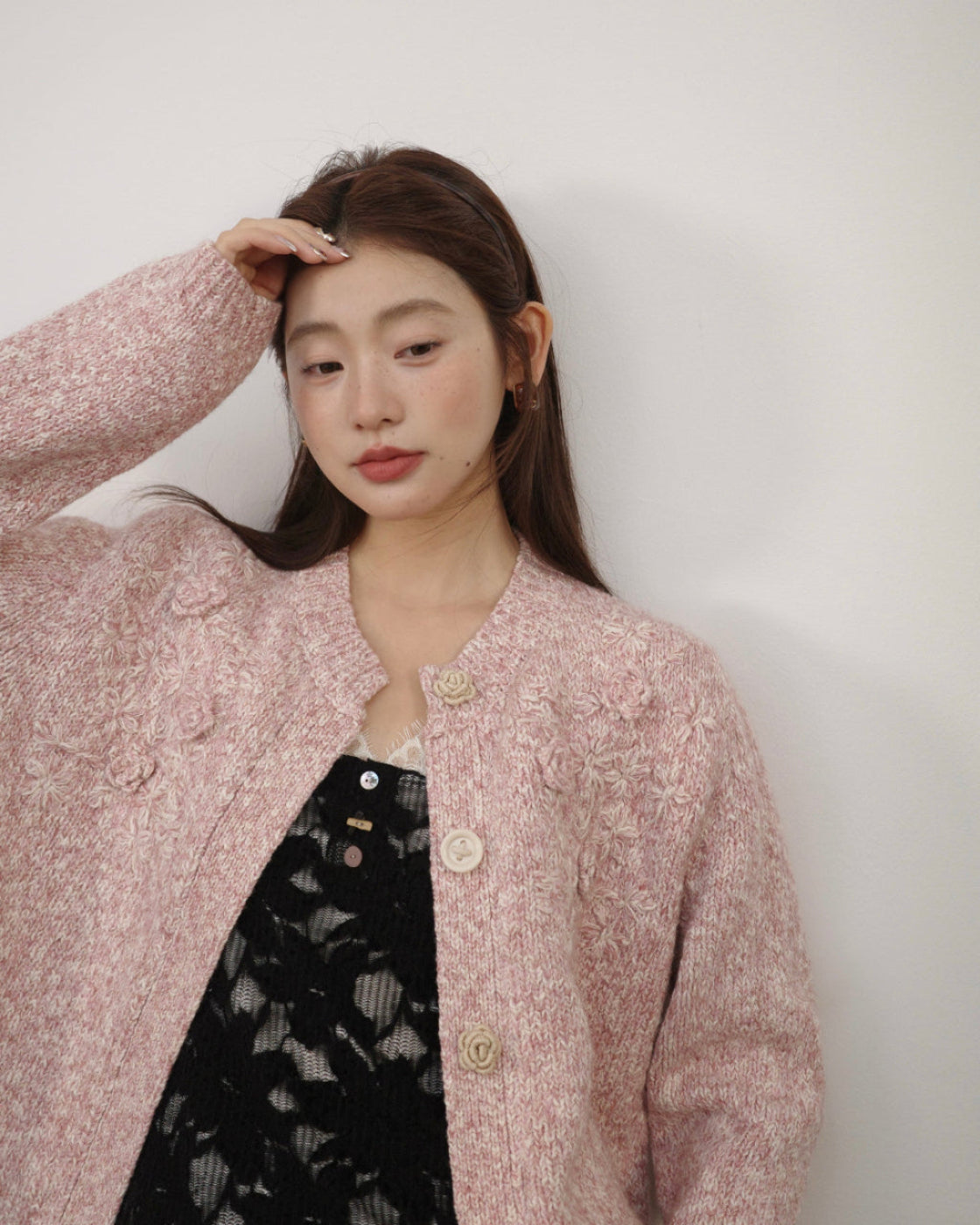 3D・スカルプチャー・ブルーム & ミックス・メランジ・カーディガン