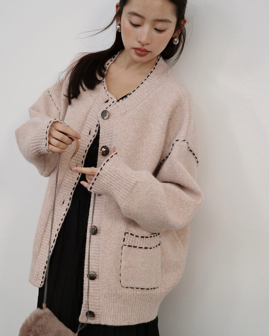 여성 고급 핸드메이드 루즈핏 슬림 니트 가디건