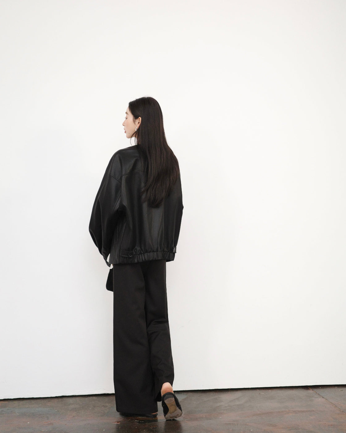 别致Oversized O-Silhouette PU Leather Jacket