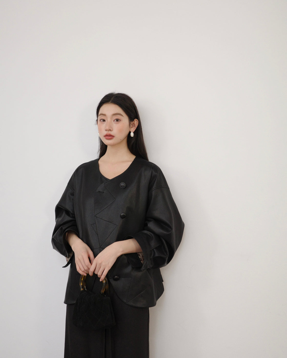 别致Oversized O-Silhouette PU Leather Jacket