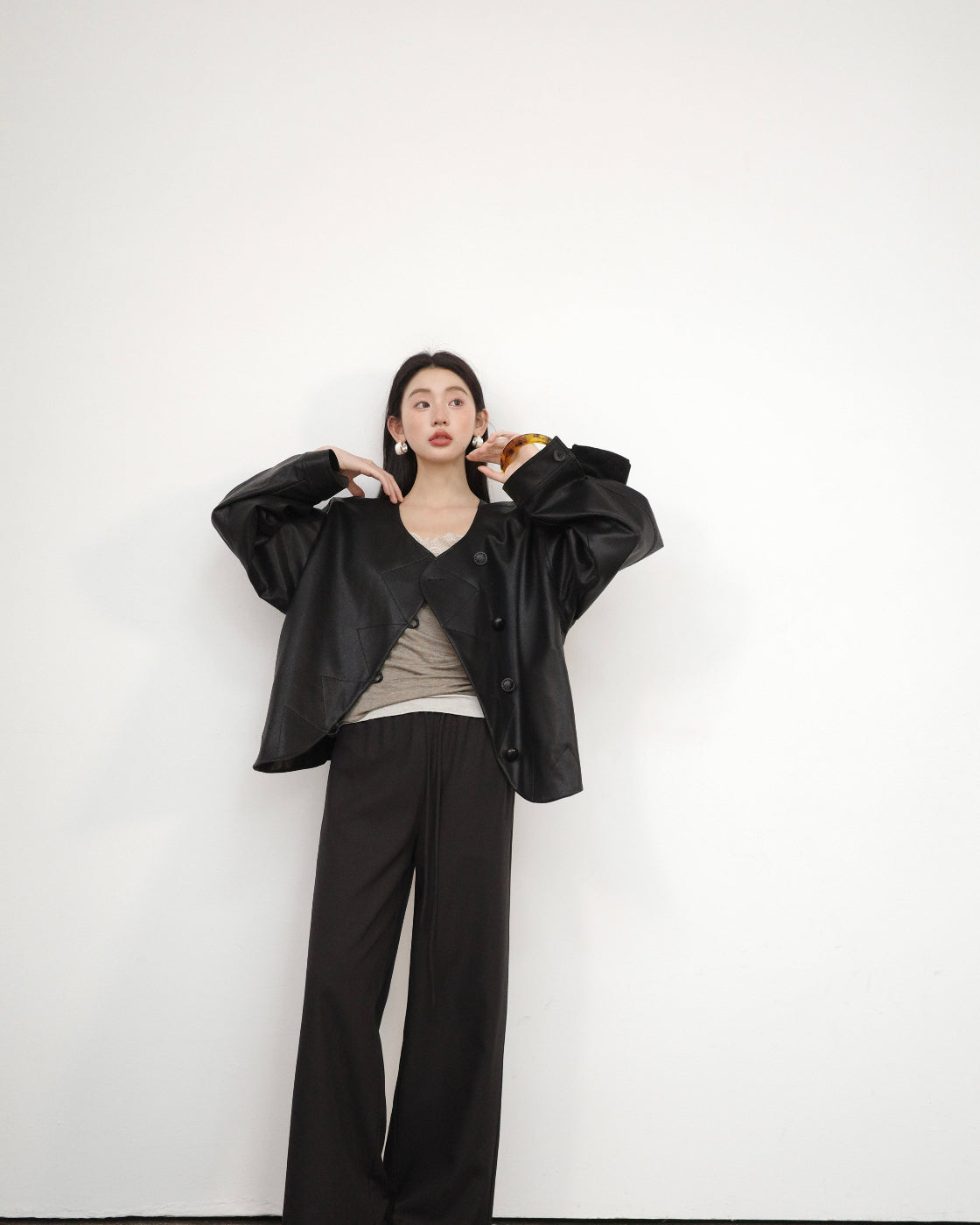 别致Oversized O-Silhouette PU Leather Jacket