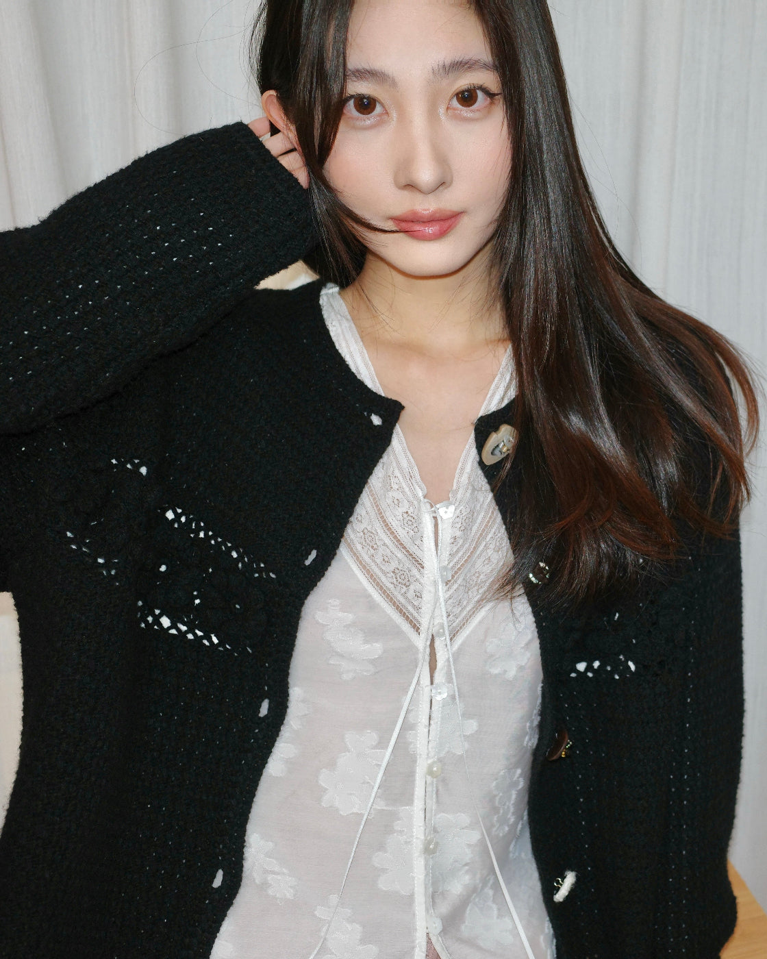 花簇Chunky Open-Knit Oversized Cardigan