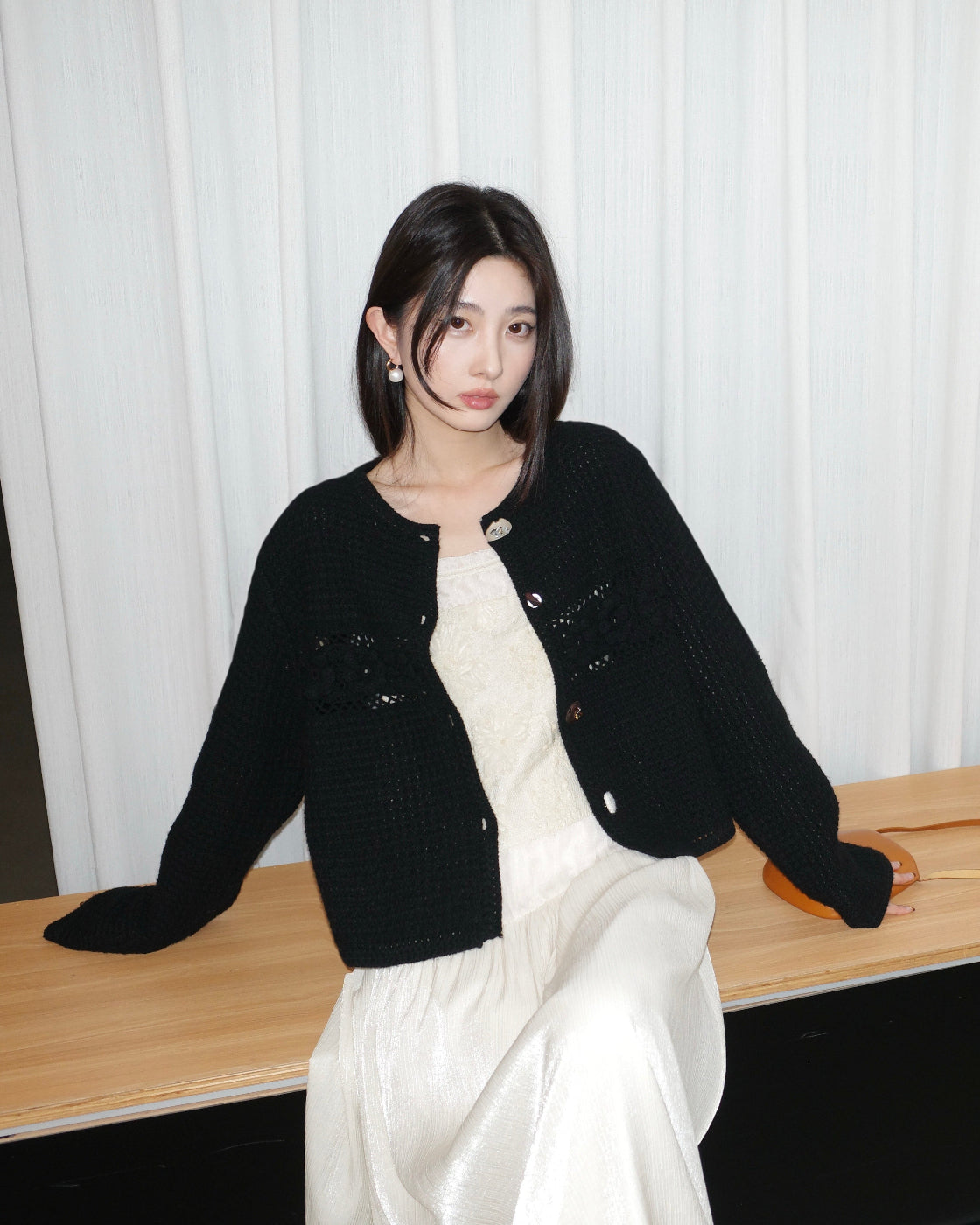花簇Chunky Open-Knit Oversized Cardigan