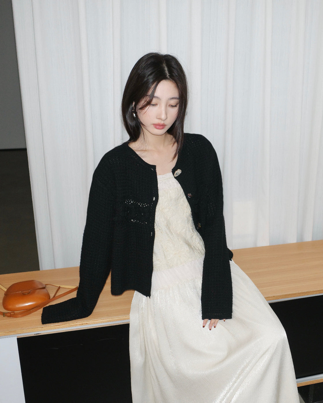 花簇Chunky Open-Knit Oversized Cardigan
