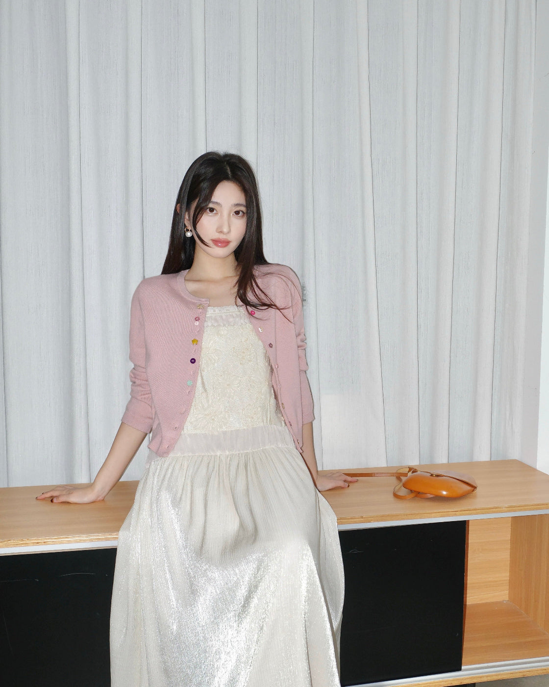 蜜意Fitted Three-Quarter Sleeve Knit Cardigan
