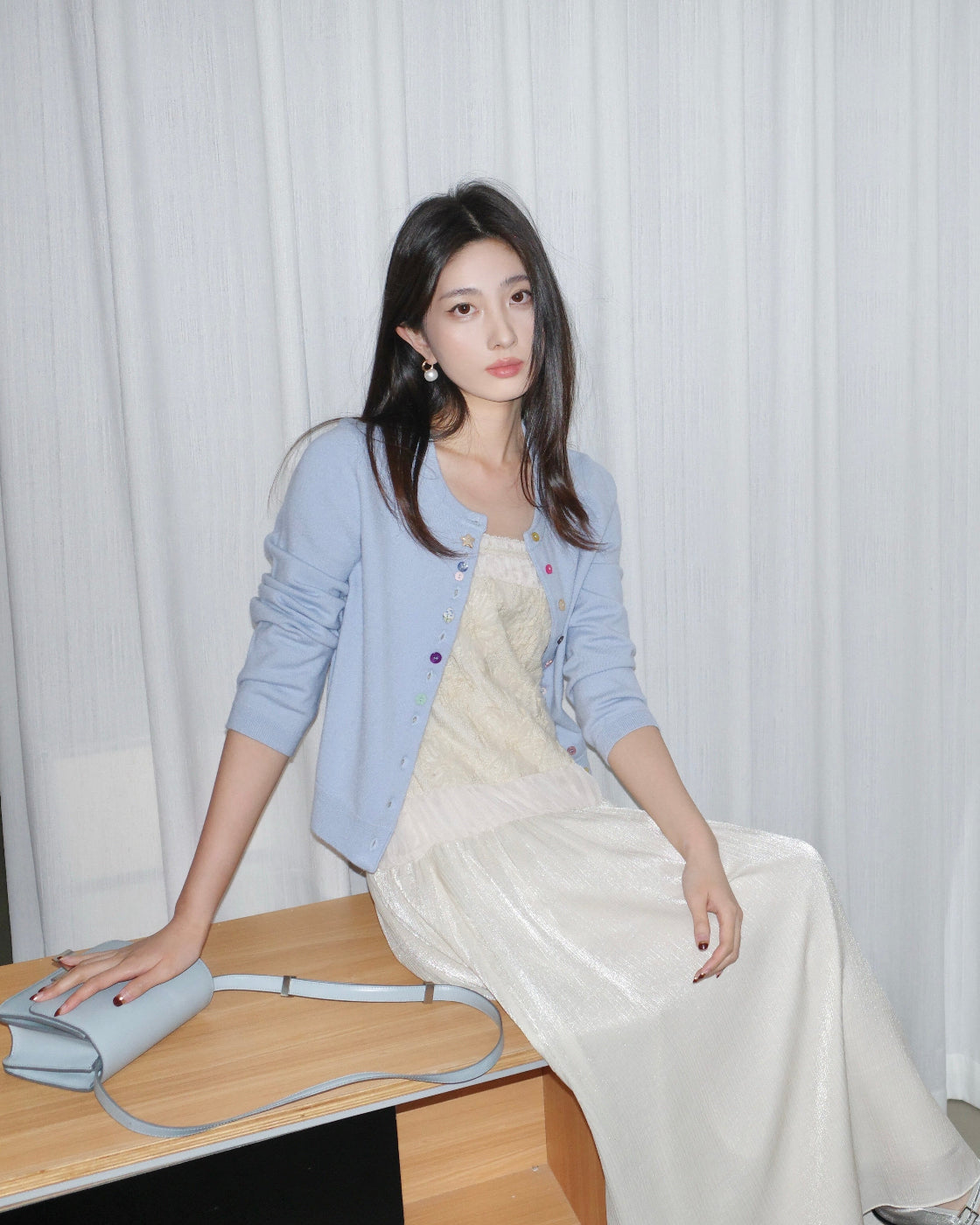 蜜意Fitted Three-Quarter Sleeve Knit Cardigan