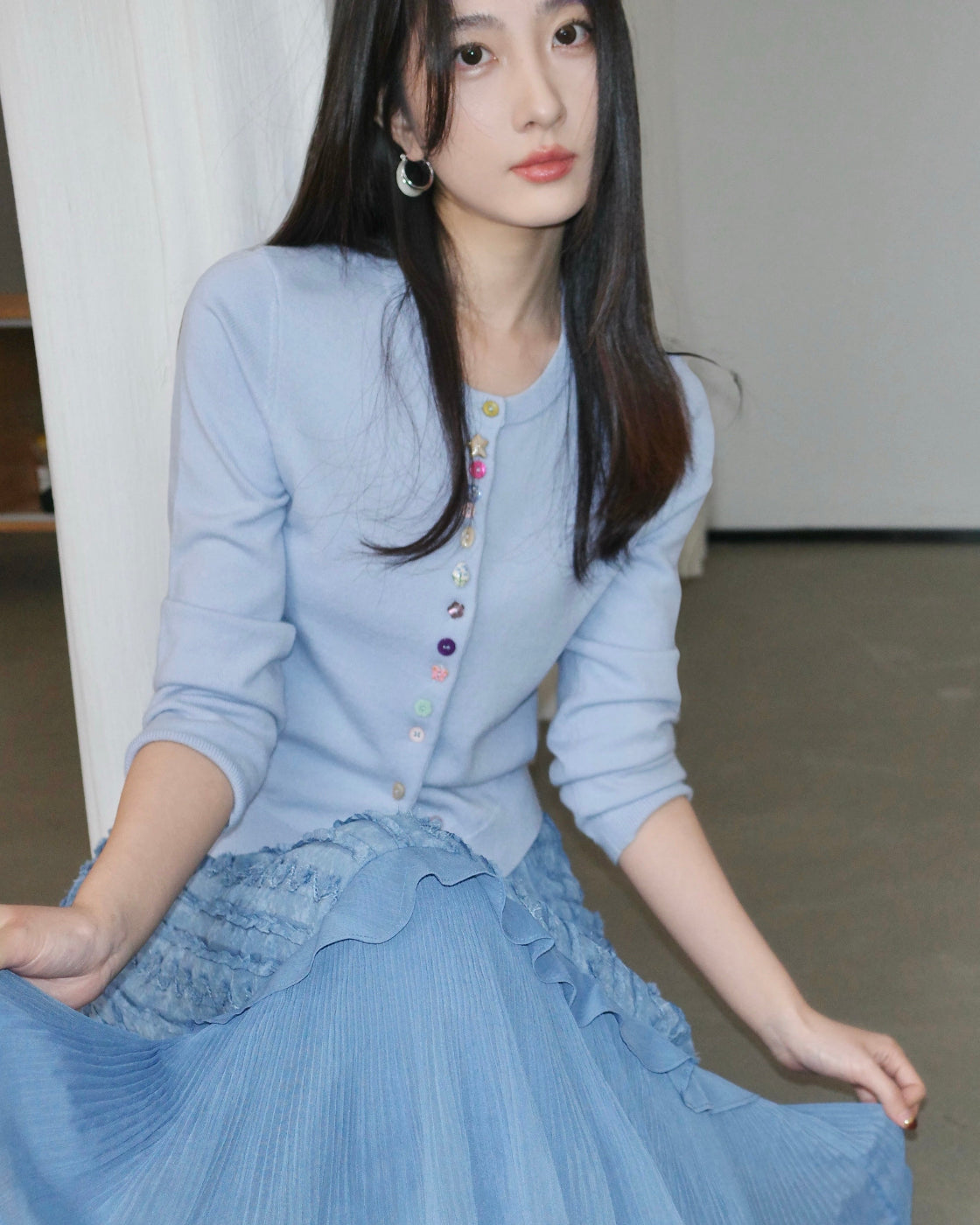蜜意Fitted Three-Quarter Sleeve Knit Cardigan