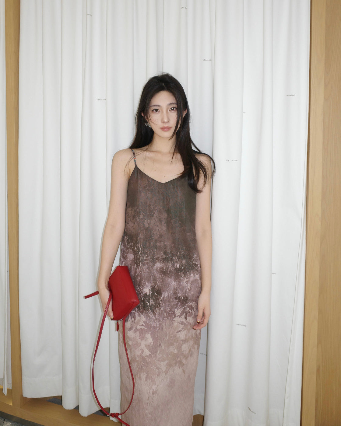 春再Ombré Print Slip Dress with Ceramic Bead Straps
