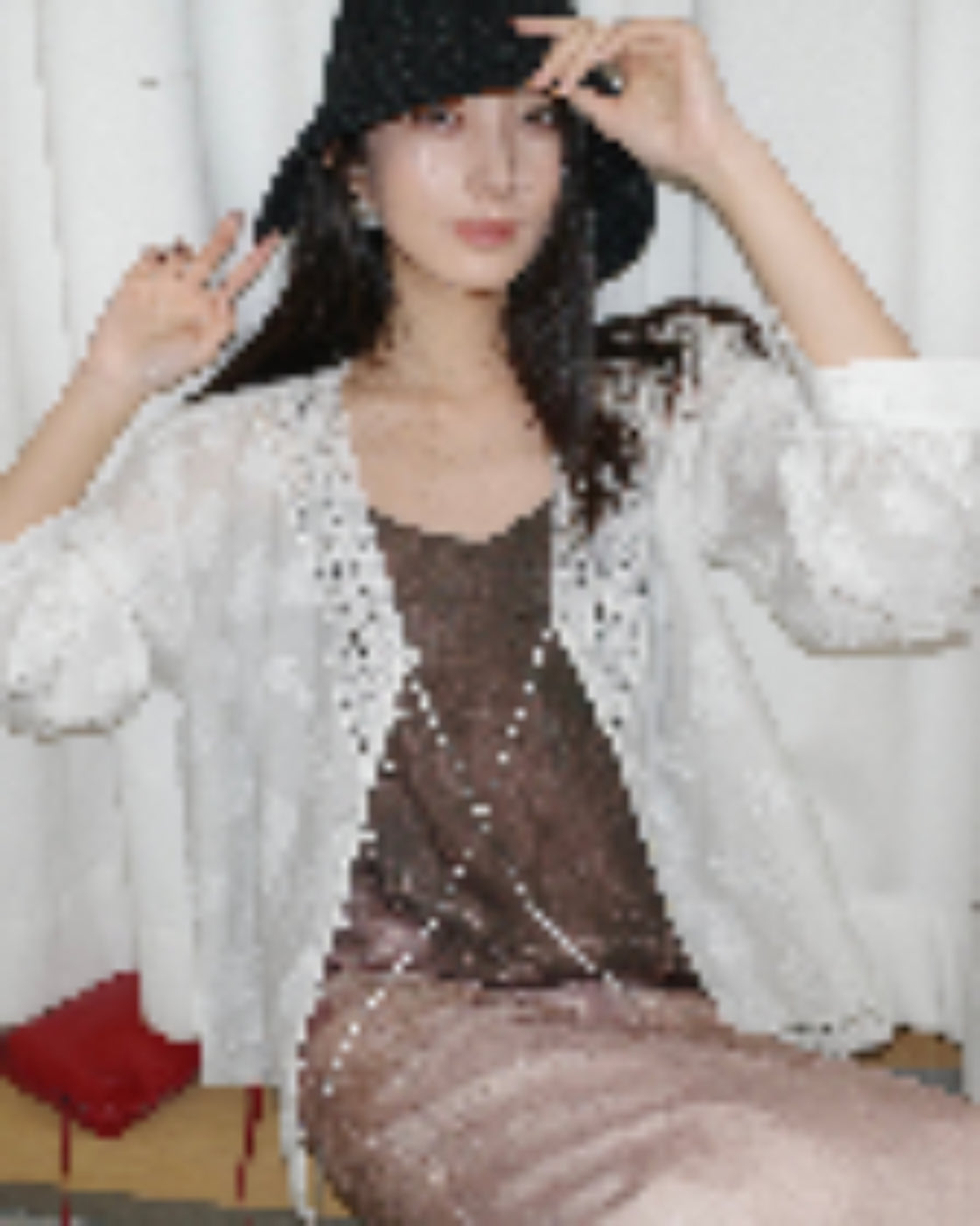 软香Jacquard Cut-Flower Shirt with Shell Button Detail