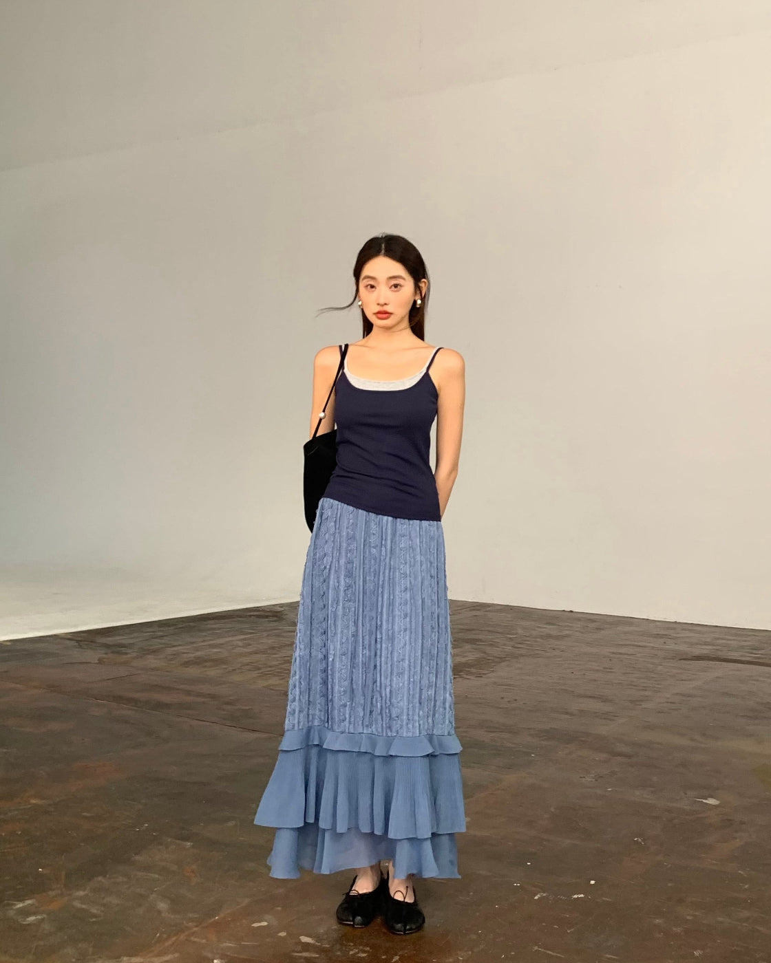 克莱因蓝Embroidered Full-Hem Skirt with Ruffle Detail