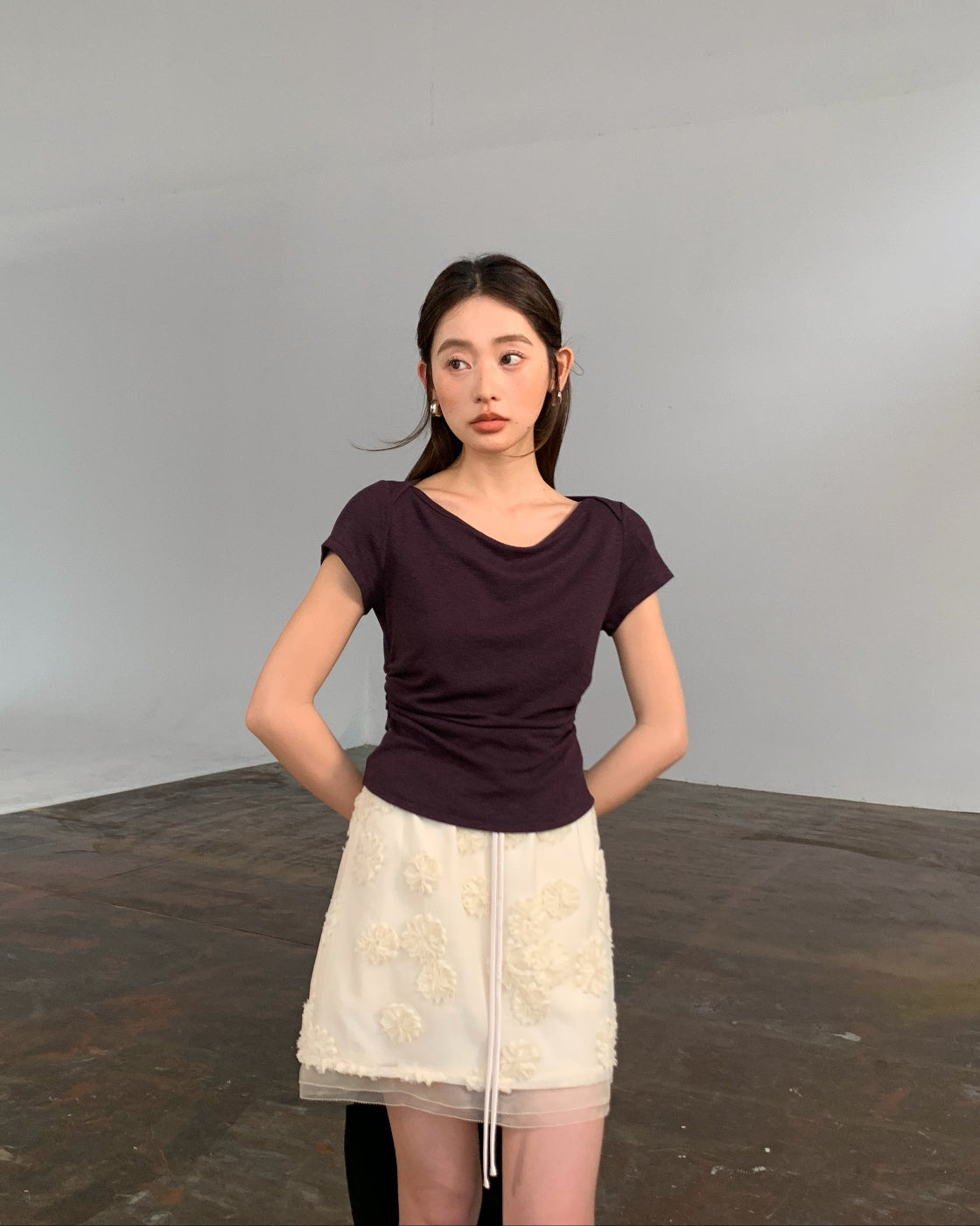 Hand-Cut Floral Mini Skirt with Elastic Waist