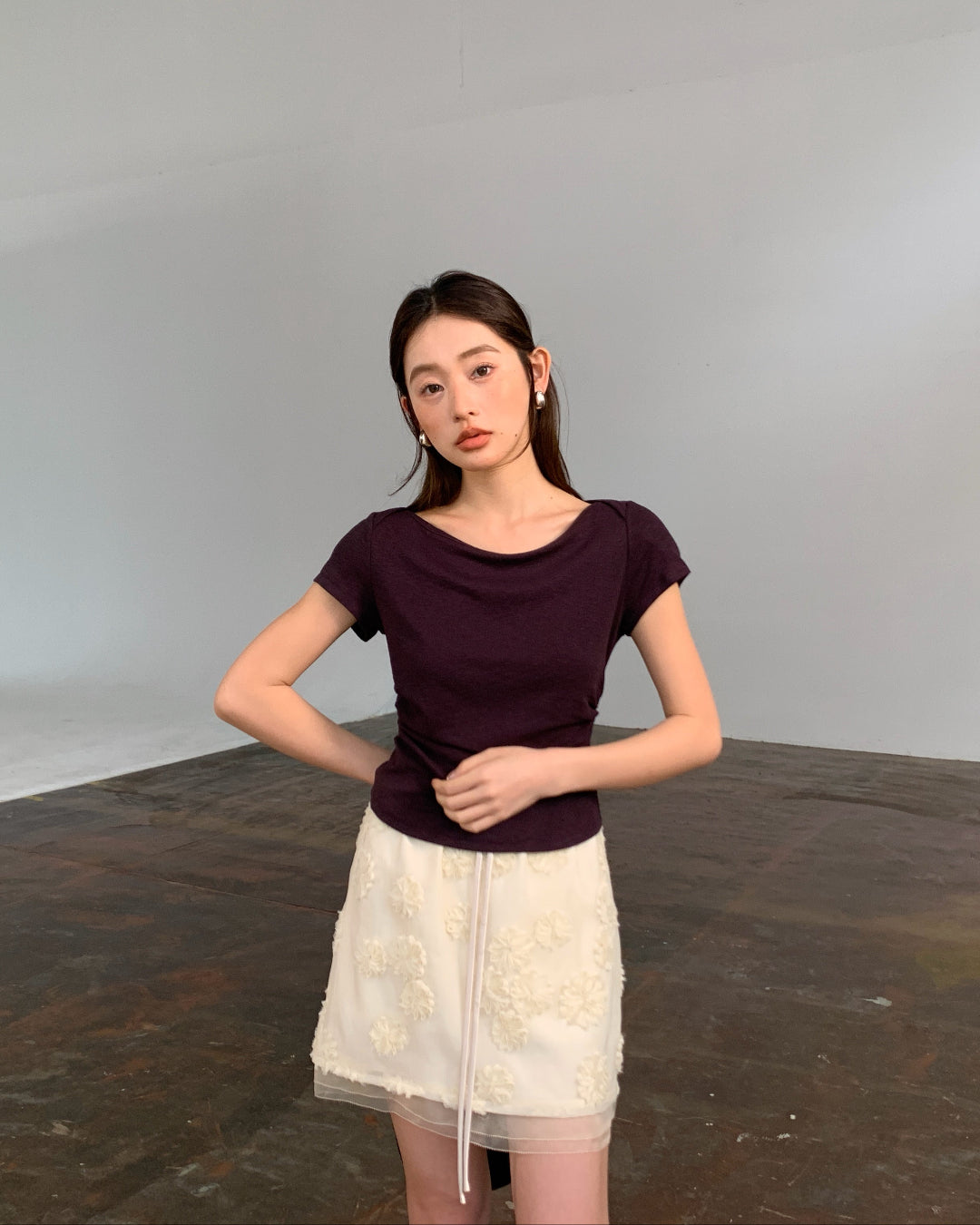 Hand-Cut Floral Mini Skirt with Elastic Waist