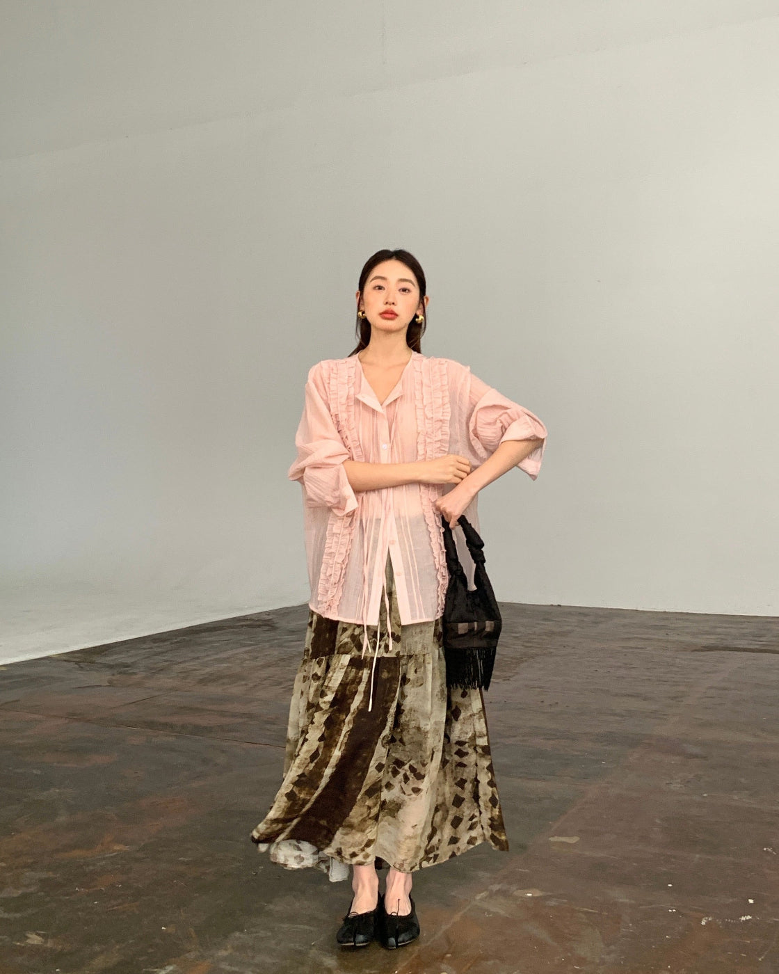 Relaxed Long-Sleeve Cardigan with Shell Button Detail