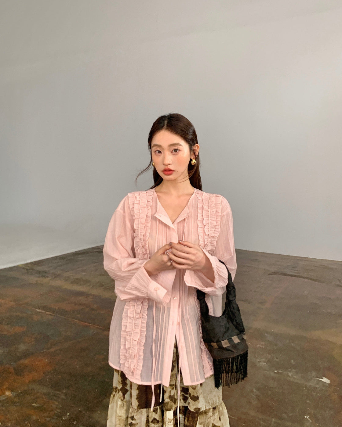 Relaxed Long-Sleeve Cardigan with Shell Button Detail