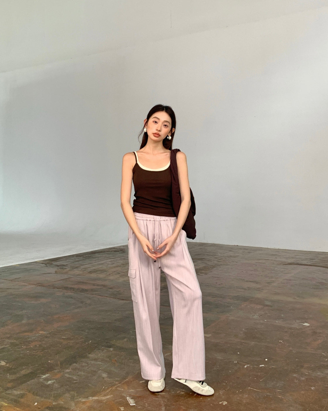漫画Tapered Wide-Leg Pants with Cargo Pocket Detail